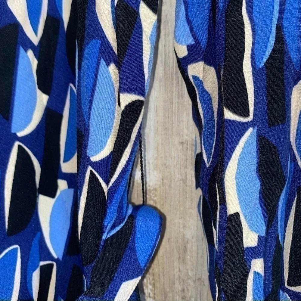 Zara Blue Geometric Print Ruffle Mini Dress Belted V Neck Long Sleeve XS - Picture 3 of 10